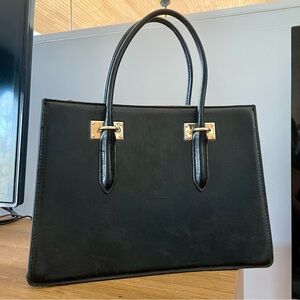 H&M Black Tote Bag Handbag with Structured Shape and Gold Accents
